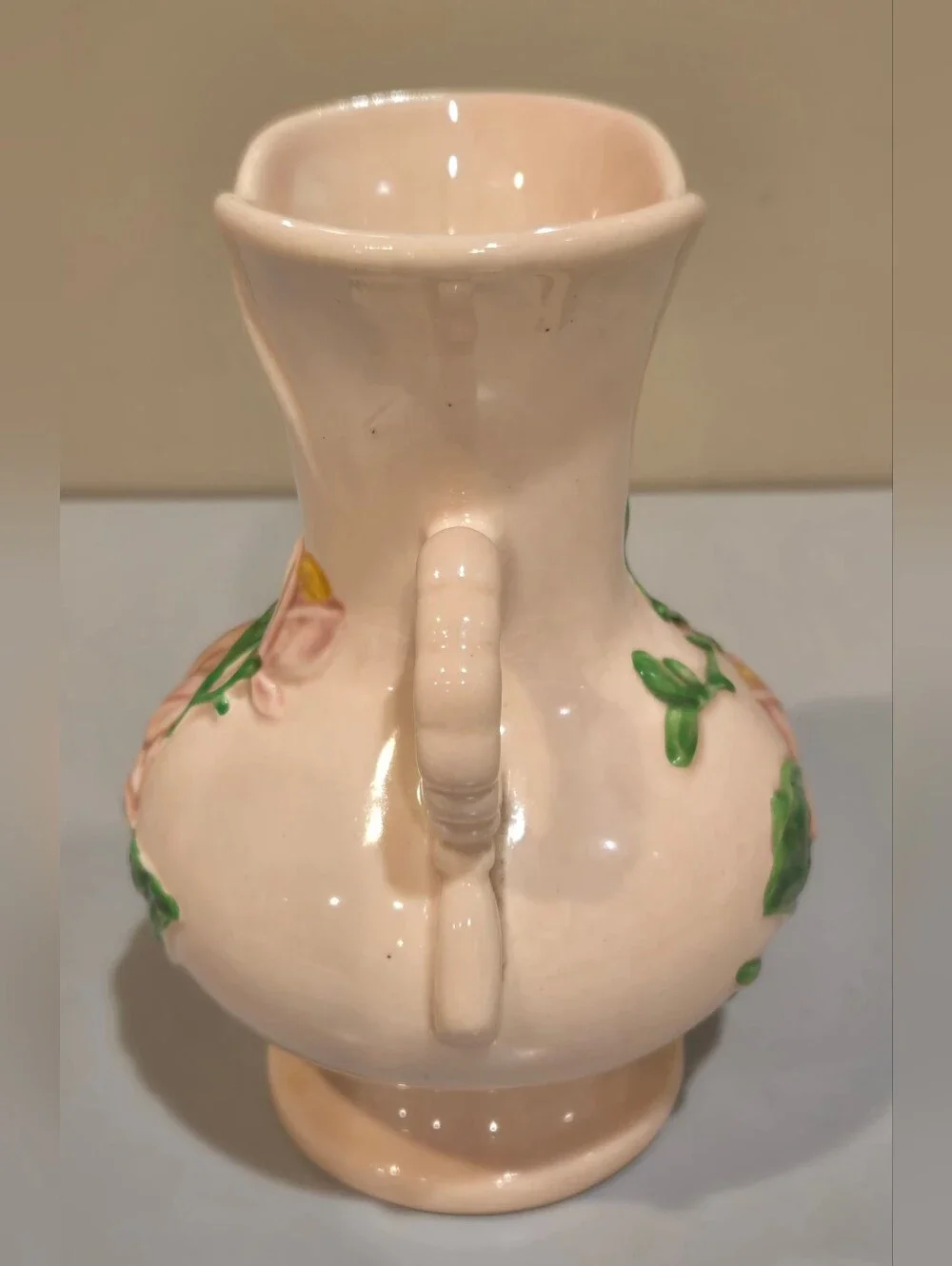 Vintage Hull Art Pink Floral Ceramic Double-Handled Vase